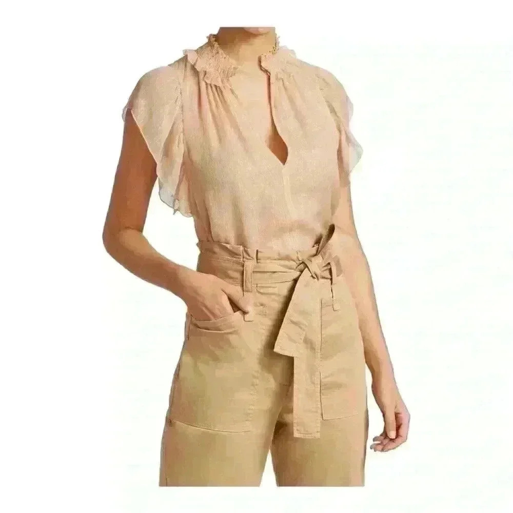 A.L.C. NWT Hayley Silk Short Sleeve Top Champagne with Gold Metallic Womenโs 4